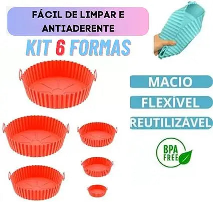 6 Kit AirFryer Air Fryer Capas Protetoras Redondas de Silicone e Forno Fritadeira Elétrica Cozinha Praticidade