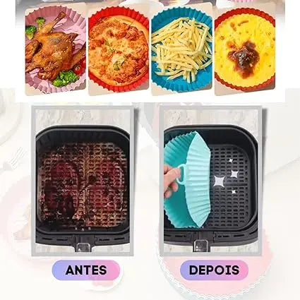 6 Kit AirFryer Air Fryer Capas Protetoras Redondas de Silicone e Forno Fritadeira Elétrica Cozinha Praticidade