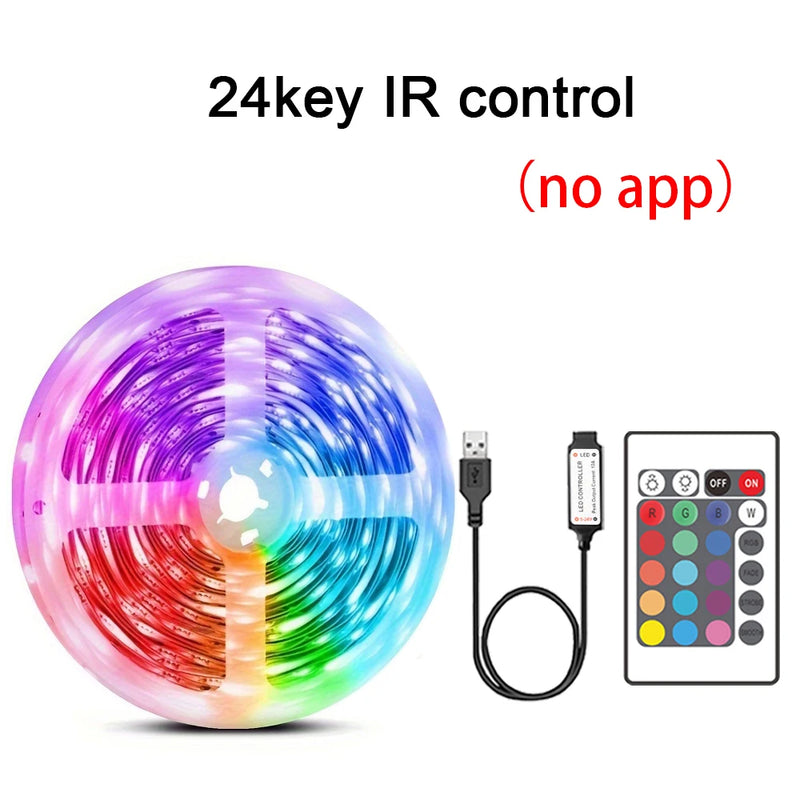 Luzes de tira LED RGB Sincronização de música USB 5V Controle remoto Fita LED Lâmpada flexível para sala Festa TV Mesa Decoração de quarto