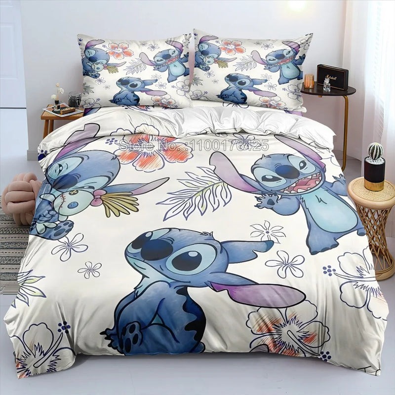 Conjunto de cama de ponto de anime 3D desenho animado impresso colcha capa de edredom conjunto fronha quarto infantil decoração confortável para casa