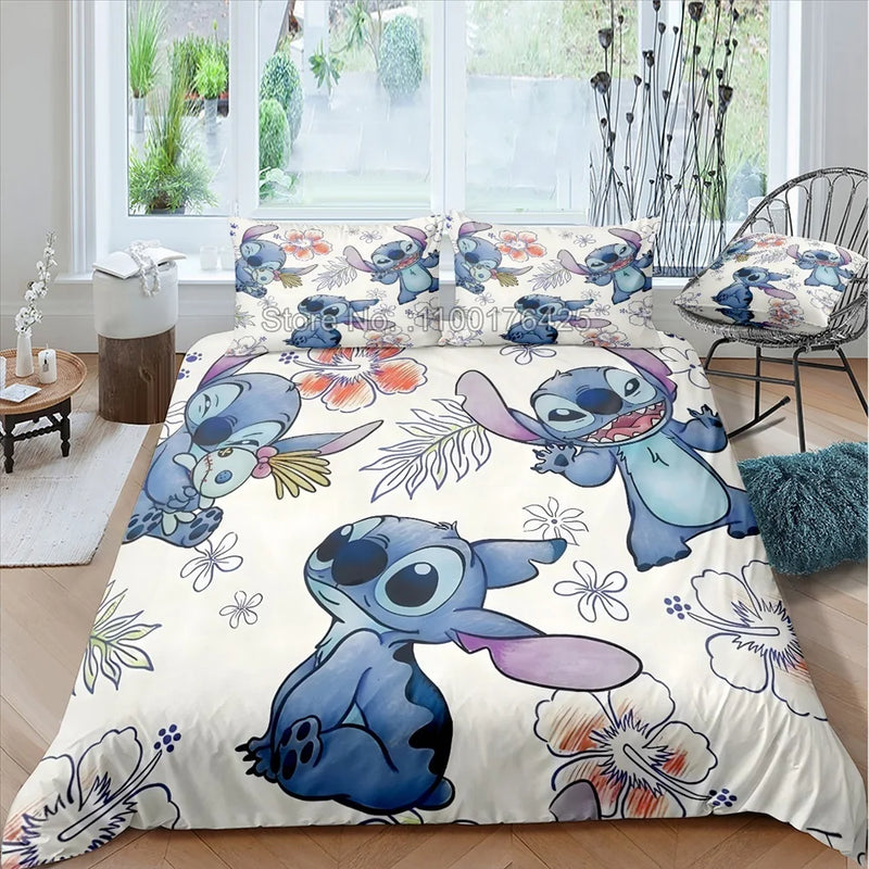 Conjunto de cama de ponto de anime 3D desenho animado impresso colcha capa de edredom conjunto fronha quarto infantil decoração confortável para casa