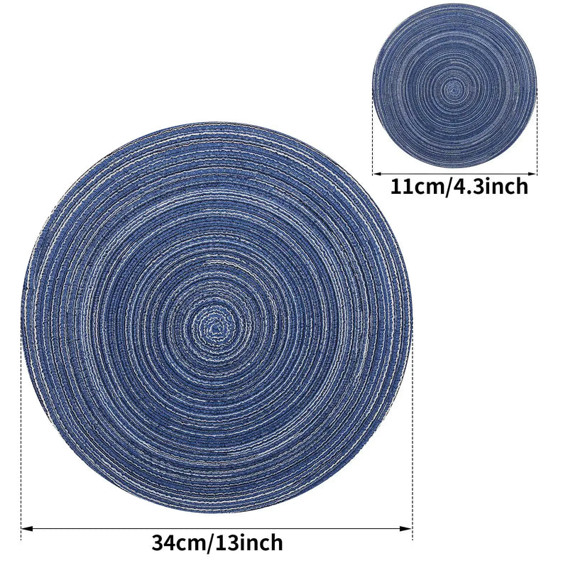 Set of 6 Round Placemats and Coasters Braided Woven Place Mats Washable Heat Resistant Table Mats and Coasters for Dining Table