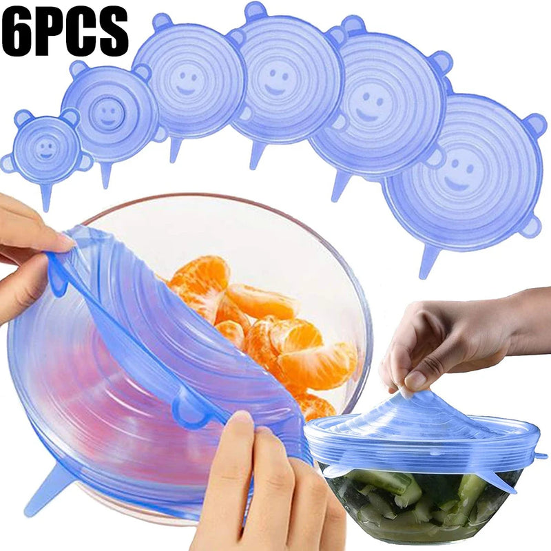 6 pçs capa de preservação de silicone de grau alimentício reutilizável hermético alimentos universal prato estiramento redondo tampas para acessórios de cozinha