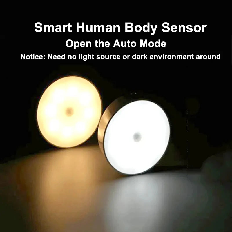 Lâmpada noturna LED inteligente com sensor de corpo humano, iluminação automática de emergência, carregamento USB, sem fio, sucção magnética, uso noturno