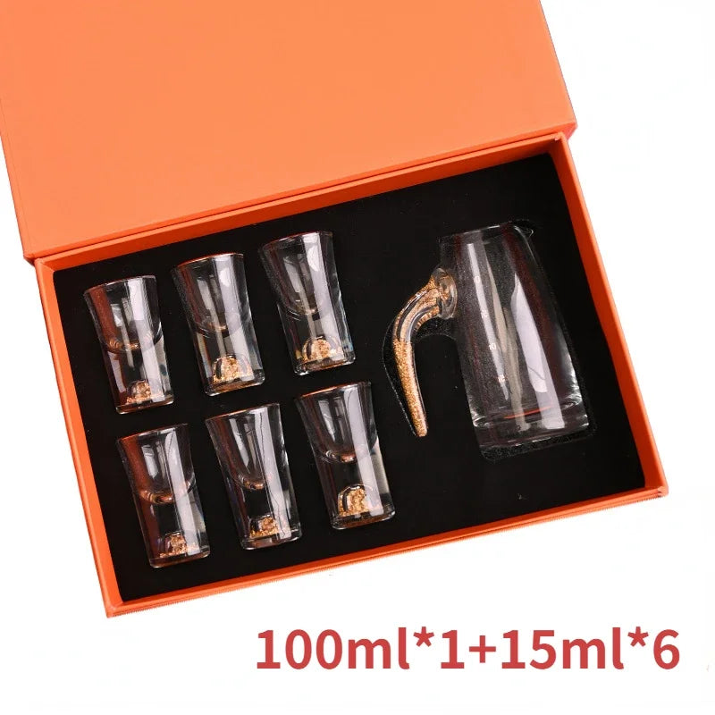 Conjunto de 6 peças de 15ml e 1 peça de 100ml Conjunto de caixa de presente Conjunto de copos de cristal para uso doméstico Dispositivo de medição de vinho Dispensador de copo de bala Copo de shot