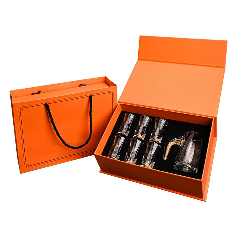 Conjunto de 6 peças de 15ml e 1 peça de 100ml Conjunto de caixa de presente Conjunto de copos de cristal para uso doméstico Dispositivo de medição de vinho Dispensador de copo de bala Copo de shot