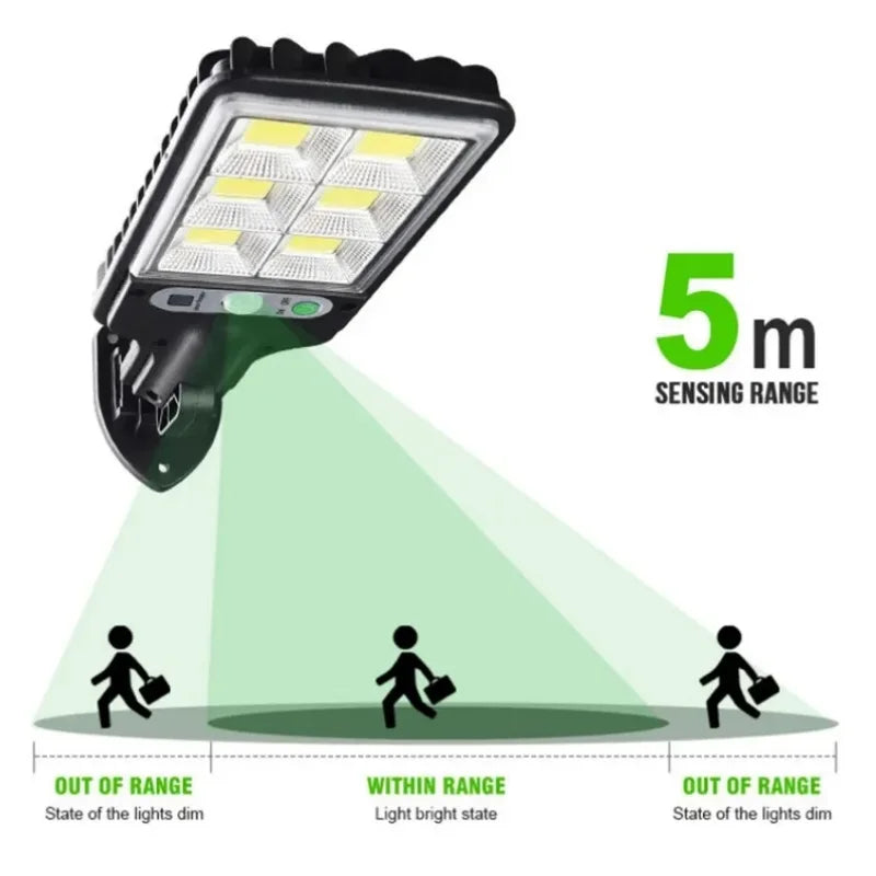 Luminária de parede solar externa LED para pátio com sensor de movimento à prova d'água de 3 modos, iluminação de segurança, luzes de rua para caminho de pátio de jardim