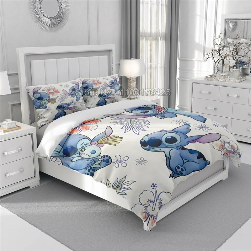 Conjunto de cama de ponto de anime 3D desenho animado impresso colcha capa de edredom conjunto fronha quarto infantil decoração confortável para casa