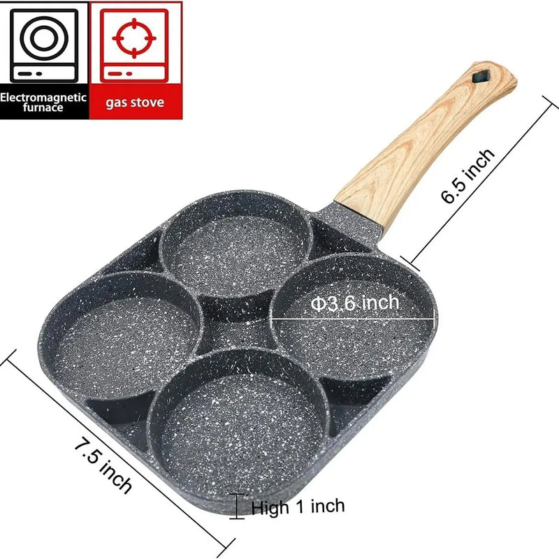 Panela para panquecas com 4 furos, frigideira para ovos, frigideira para hambúrguer, adequada para fogão a gás, fogão de indução, utensílios de cozinha