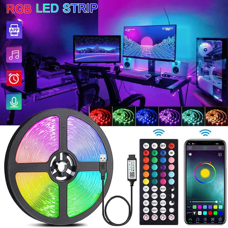 Luzes de tira LED RGB Sincronização de música USB 5V Controle remoto Fita LED Lâmpada flexível para sala Festa TV Mesa Decoração de quarto